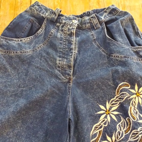 80s High Waist Acid Wash Shorts Embroidered Floral - Picture 4 of 8